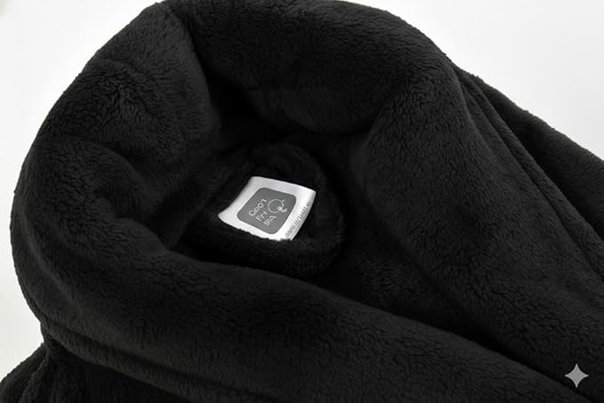 Luxury Plush Grey Unisex Bath Robe Made with Super Soft & Highly Absorbent Microfiber - Black