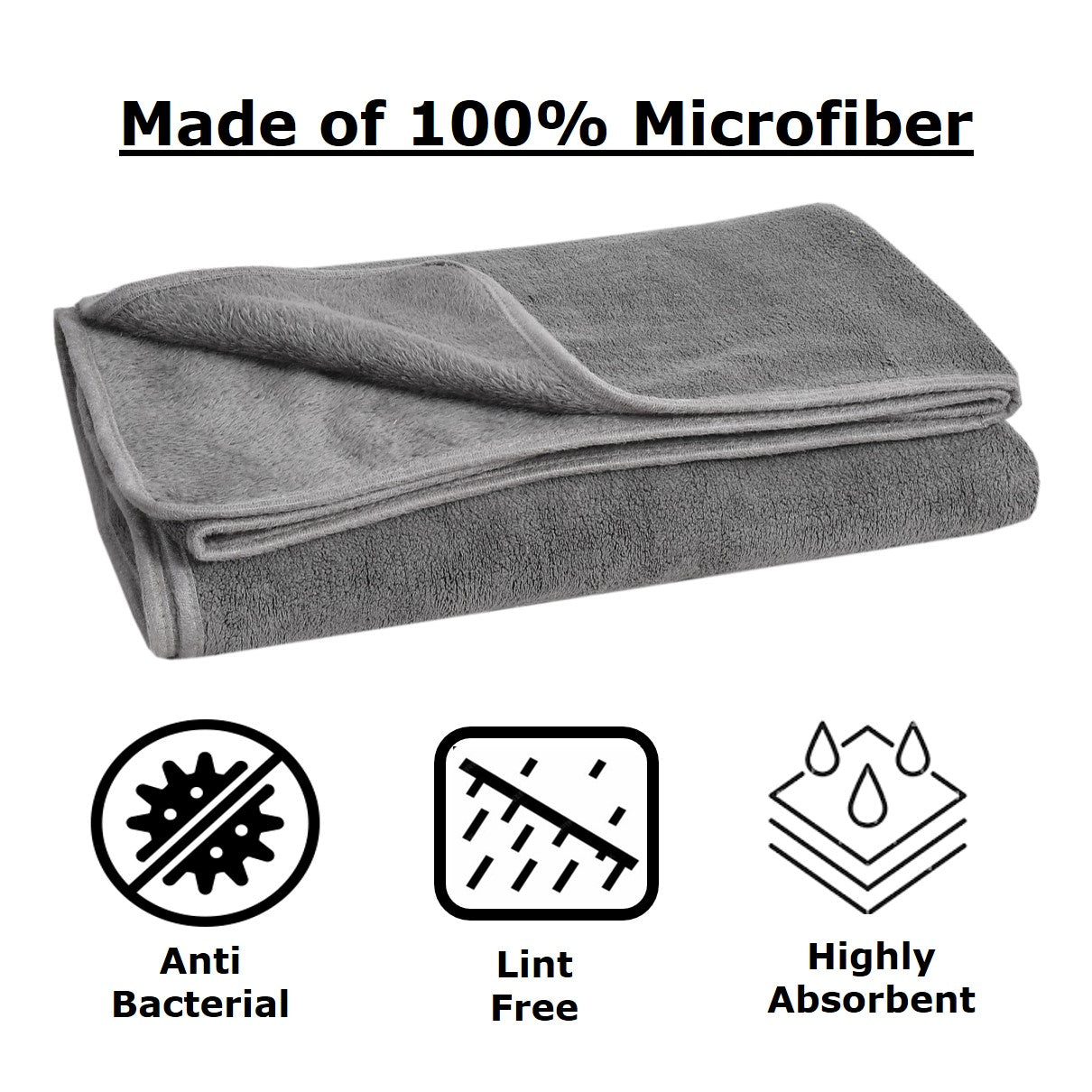 Iris Bath Towel 300 GSM Super Soft Microfiber 70x140 CM Grey