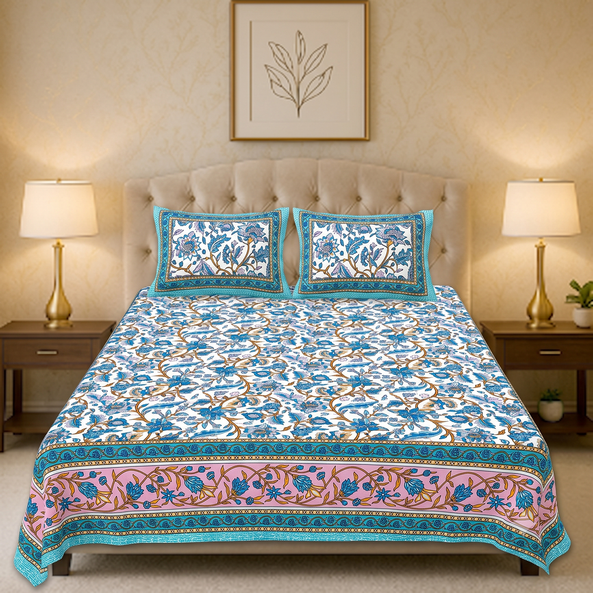 Jaipuri Printed Cotton Bedsheet – King Size | Soft & Comfortable with 2 Pillow Covers