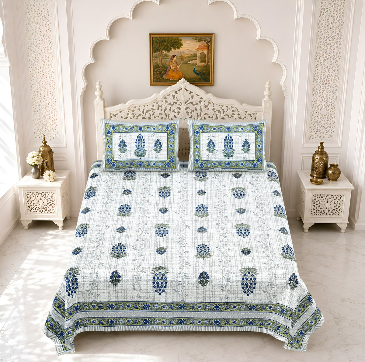 Jaipuri Printed Cotton Bedsheet – King Size | Soft & Comfortable with 2 Pillow Covers