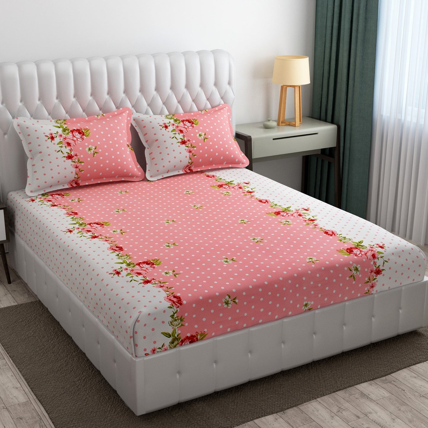 Cotton Bolls Fitted Elatic King Size Double Bedsheet