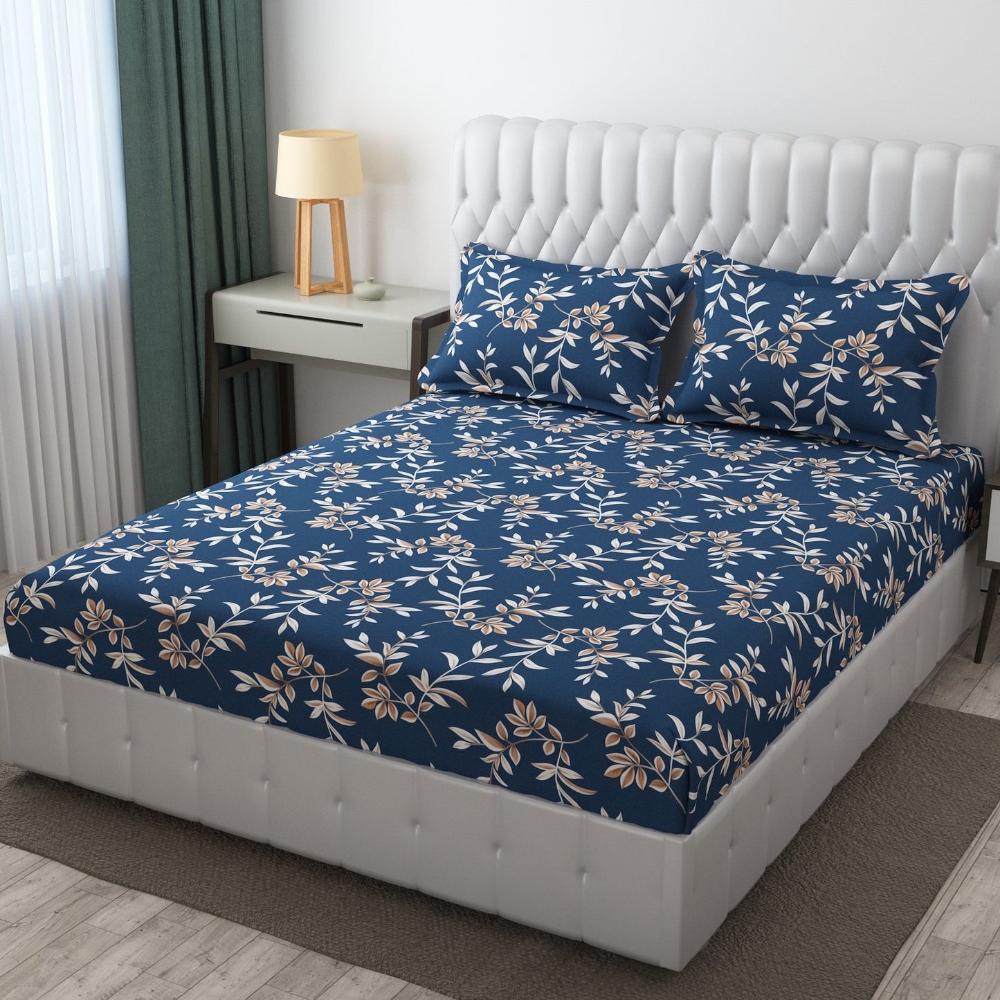 Cotton Bolls Fitted Elastic King Size Double Bedsheet