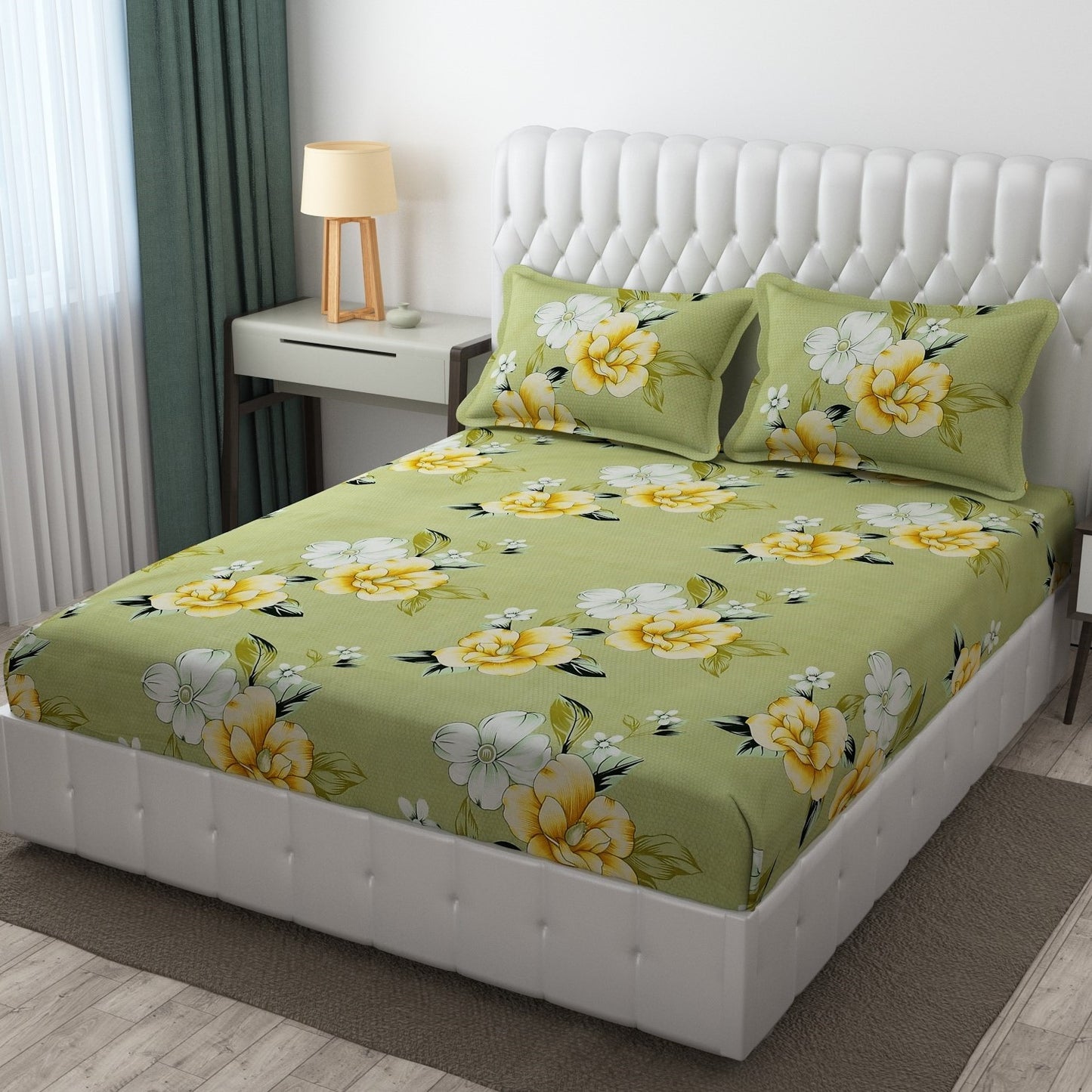 Cotton Bolls Fitted Elatic King Size Double Bedsheet