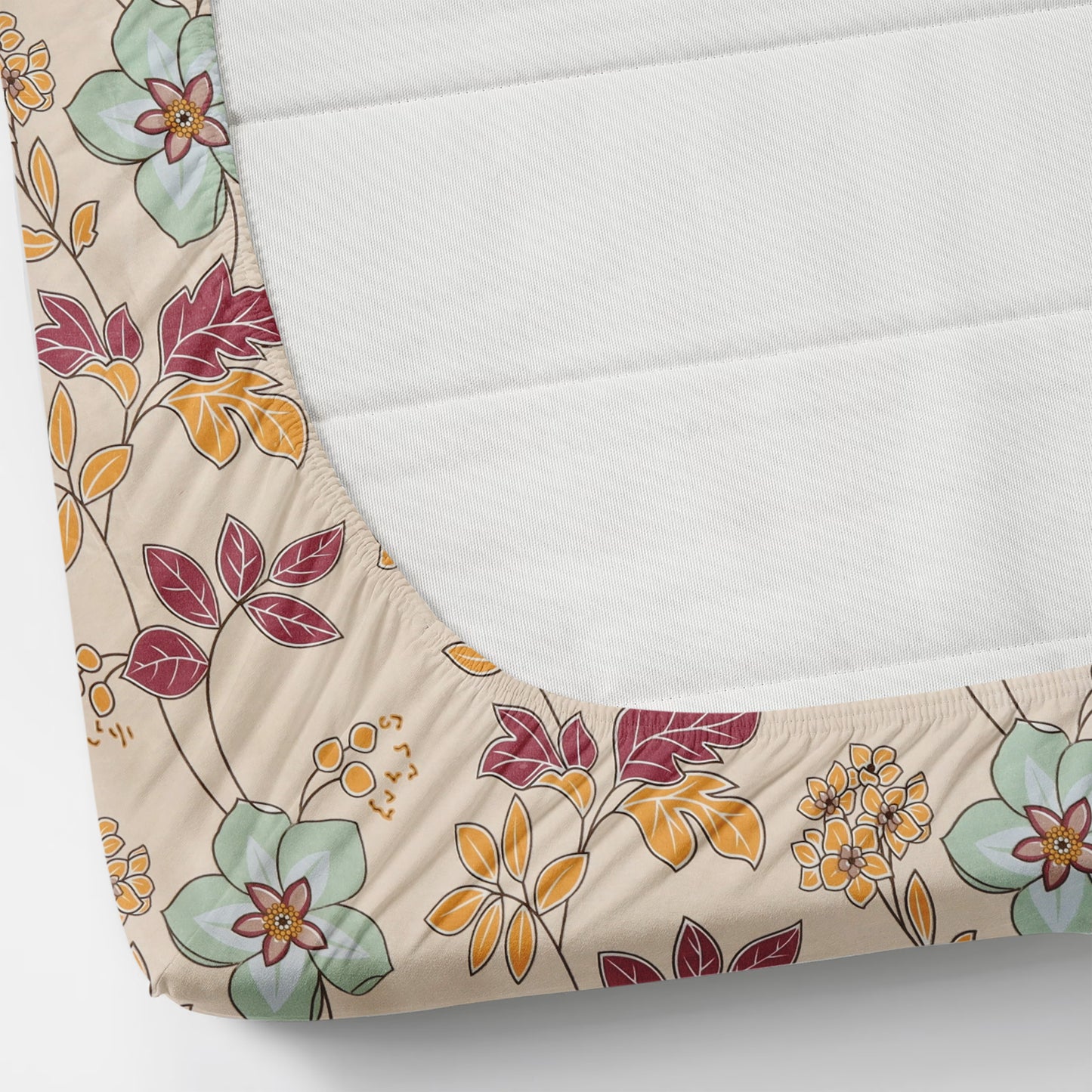 Cotton Bolls Fitted Elatic King Size Double Bedsheet