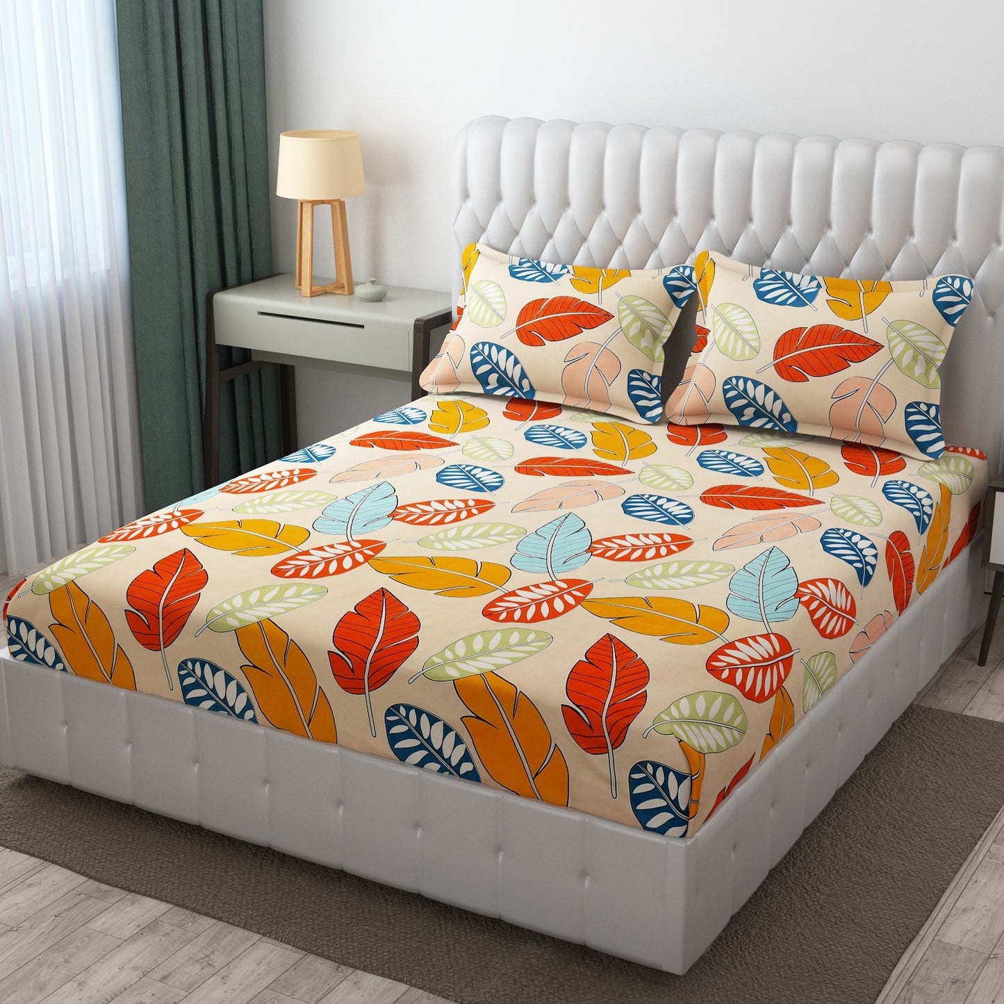 Cotton Bolls Fitted Elatic King Size Double Bedsheet