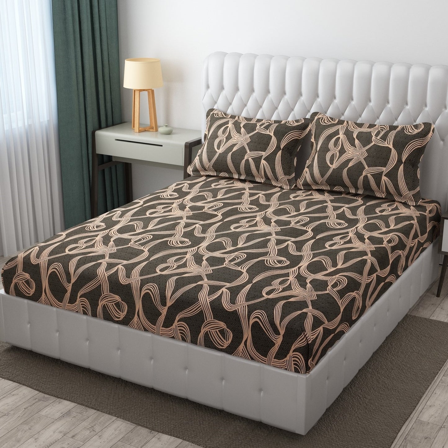 Cotton Bolls Fitted Elastic King Size Double Bedsheet