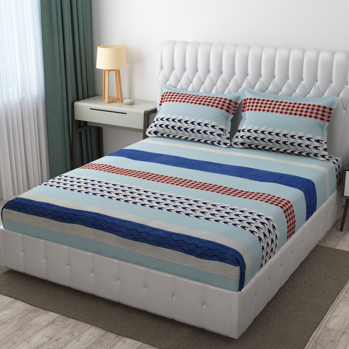 Cotton Bolls Fitted Elatic King Size Double Bedsheet