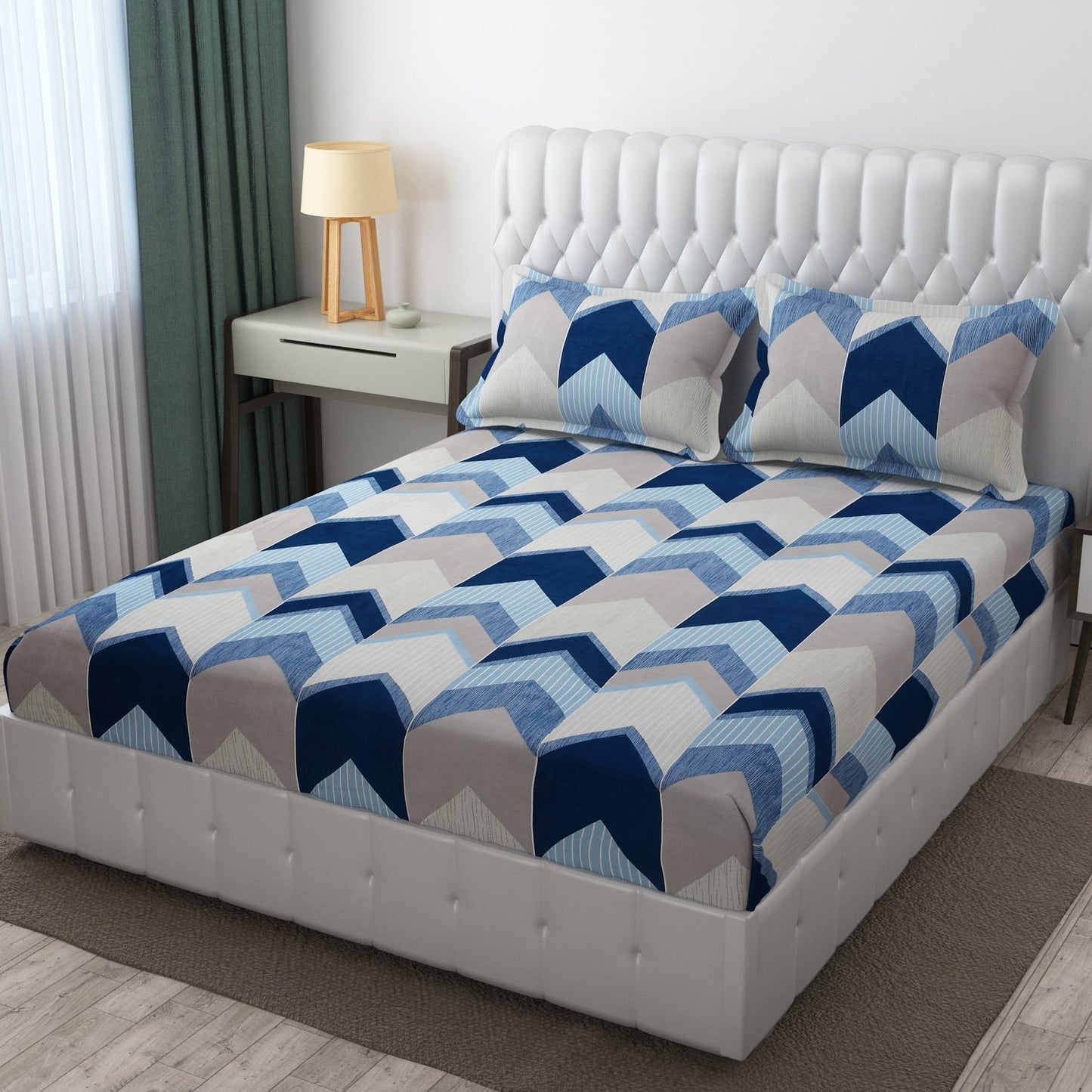 Cotton Bolls Fitted Elatic King Size Double Bedsheet