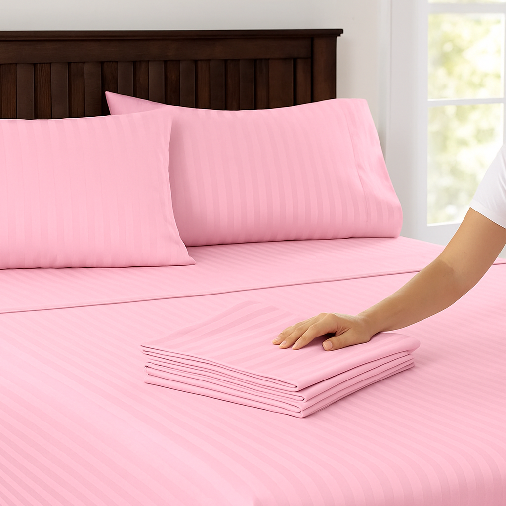 Cotton Bolls 300 TC 100% Cotton Stripes King Bed Sheet - Premium Bedsheet and 2 Pillow Covers