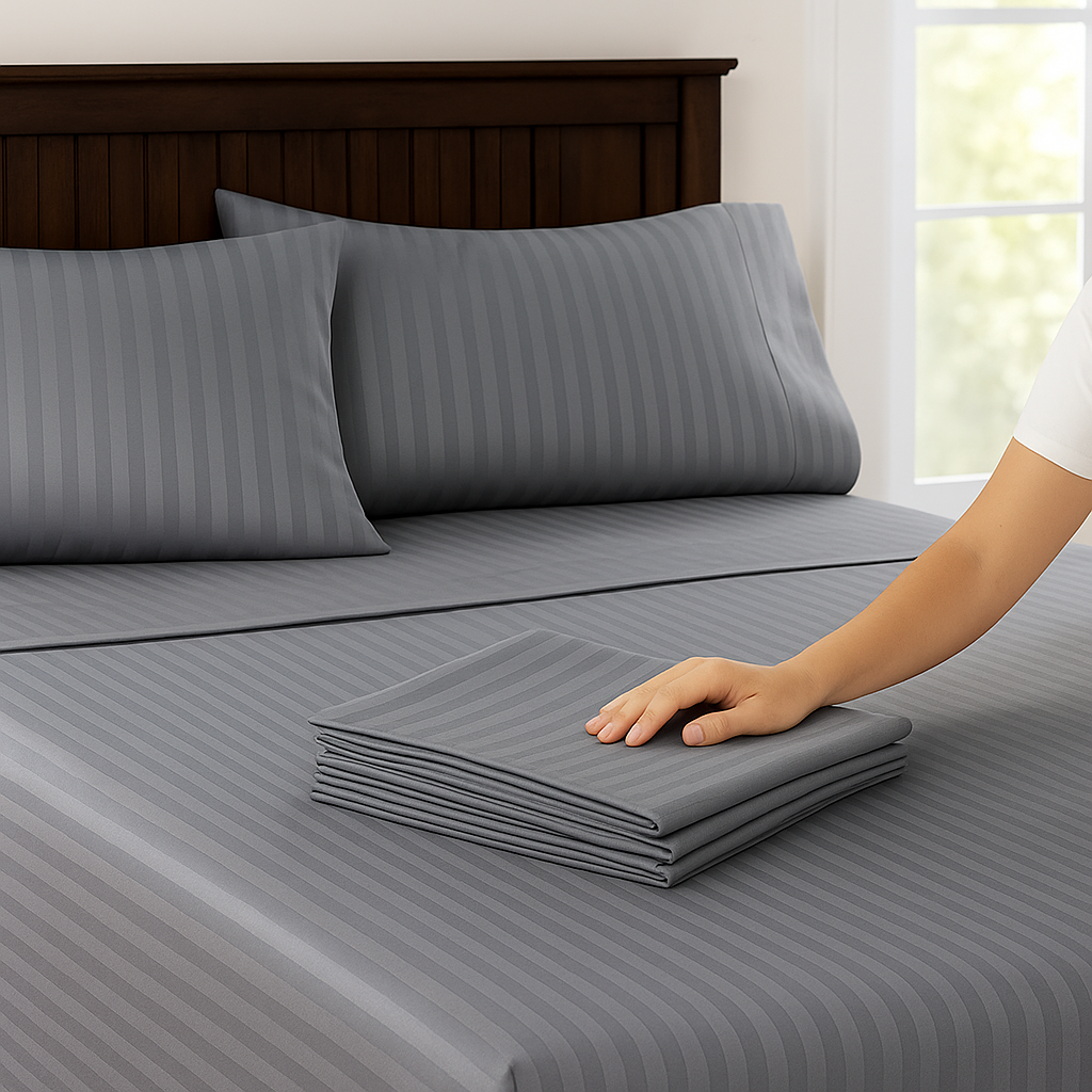 Cotton Bolls 300 TC 100% Cotton Stripes King Bed Sheet - Premium Bedsheet and 2 Pillow Covers