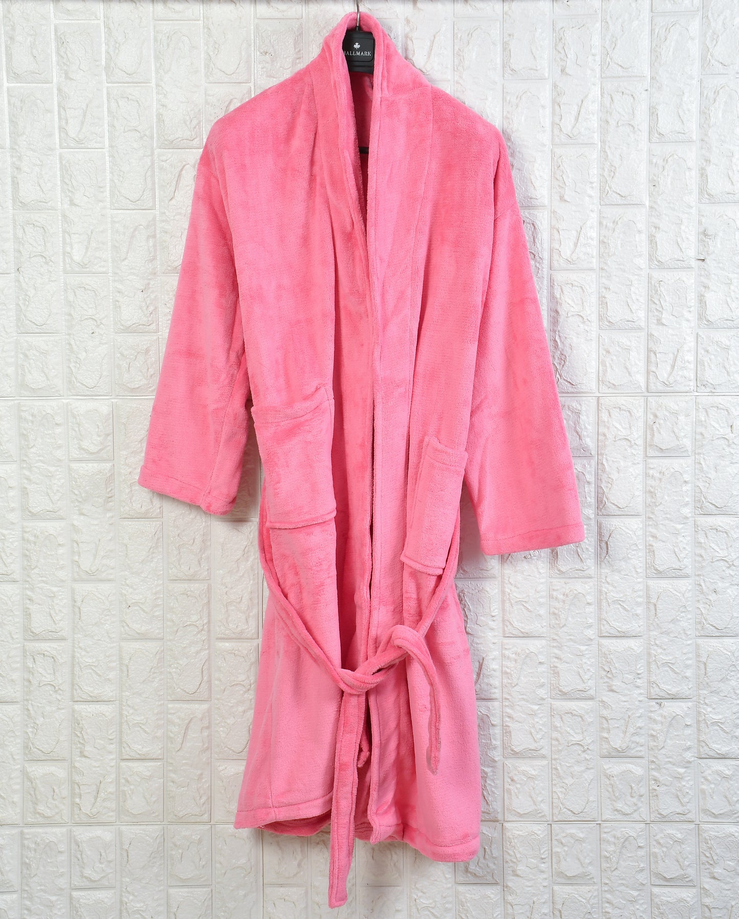 Luxury Plush Grey Unisex Bath Robe Made with Super Soft & Highly Absorbent Microfiber-PINK