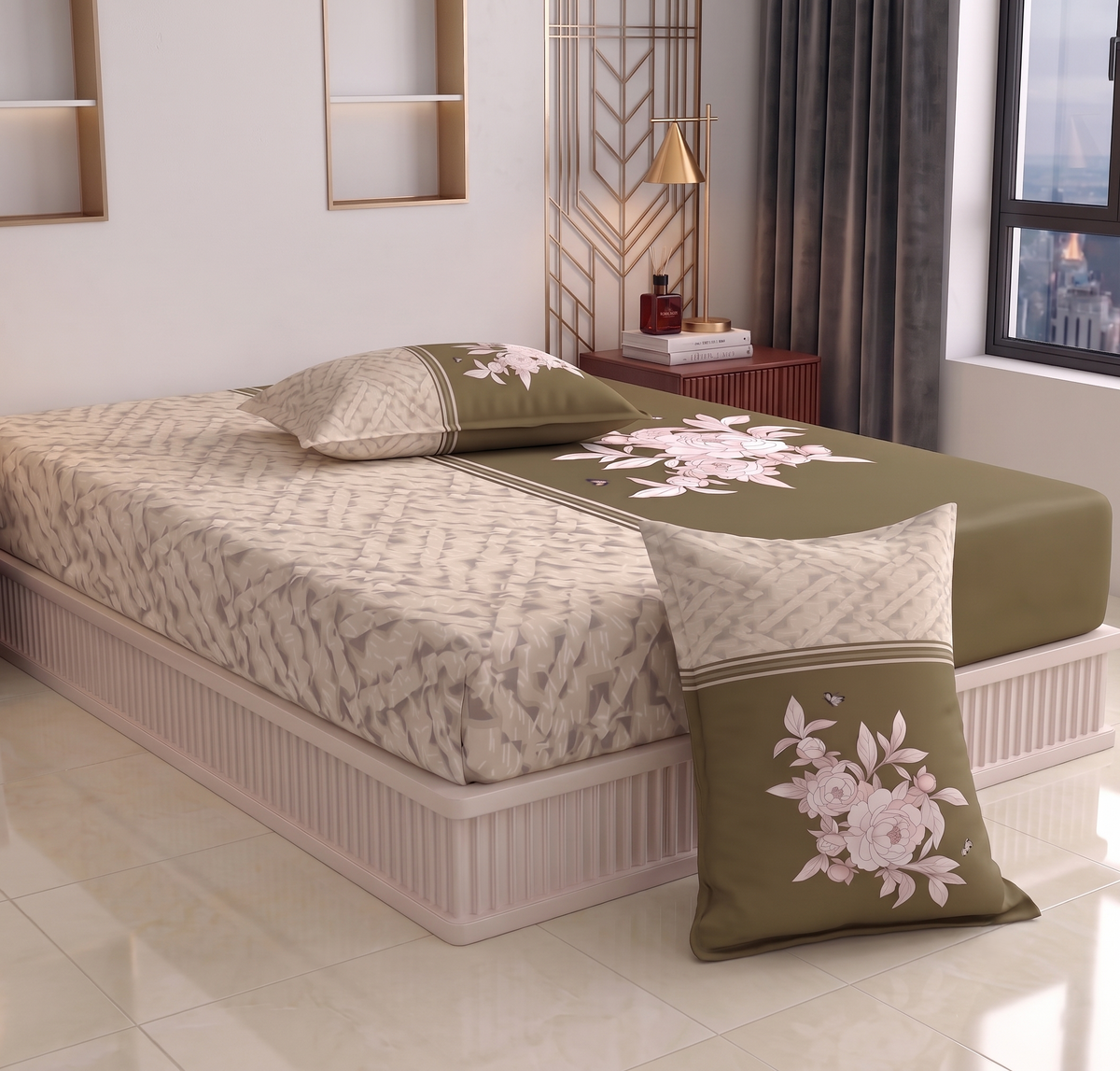 Glace Cotton Double Bedsheet with 2 Pillow Covers - Fade Resistant Soft Breathable Fabric (Copy) (Copy) (Copy) (Copy)