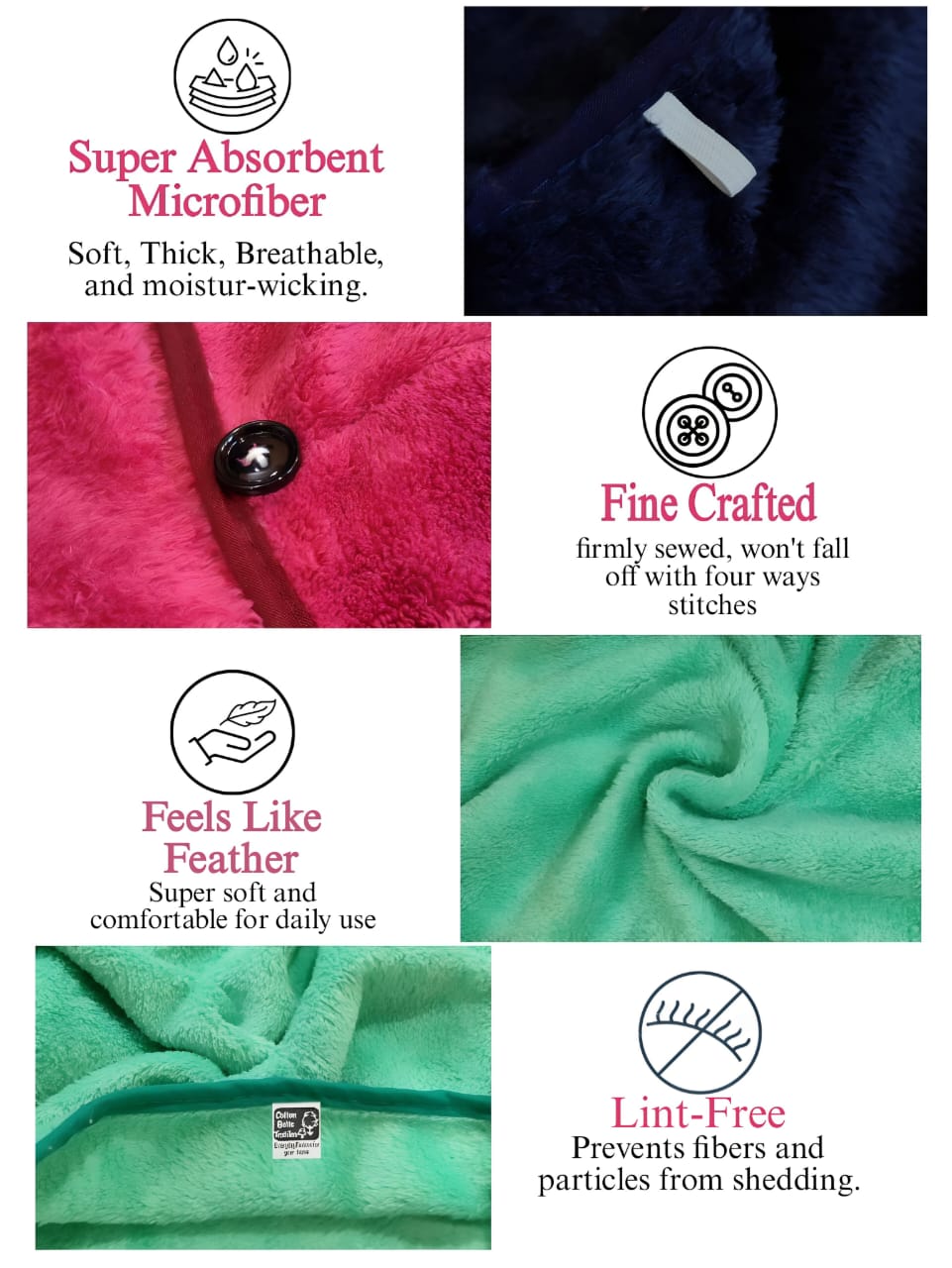 Iris Hair Drying Towels Pack of 2 Super Soft Microfiber Quick-Dry