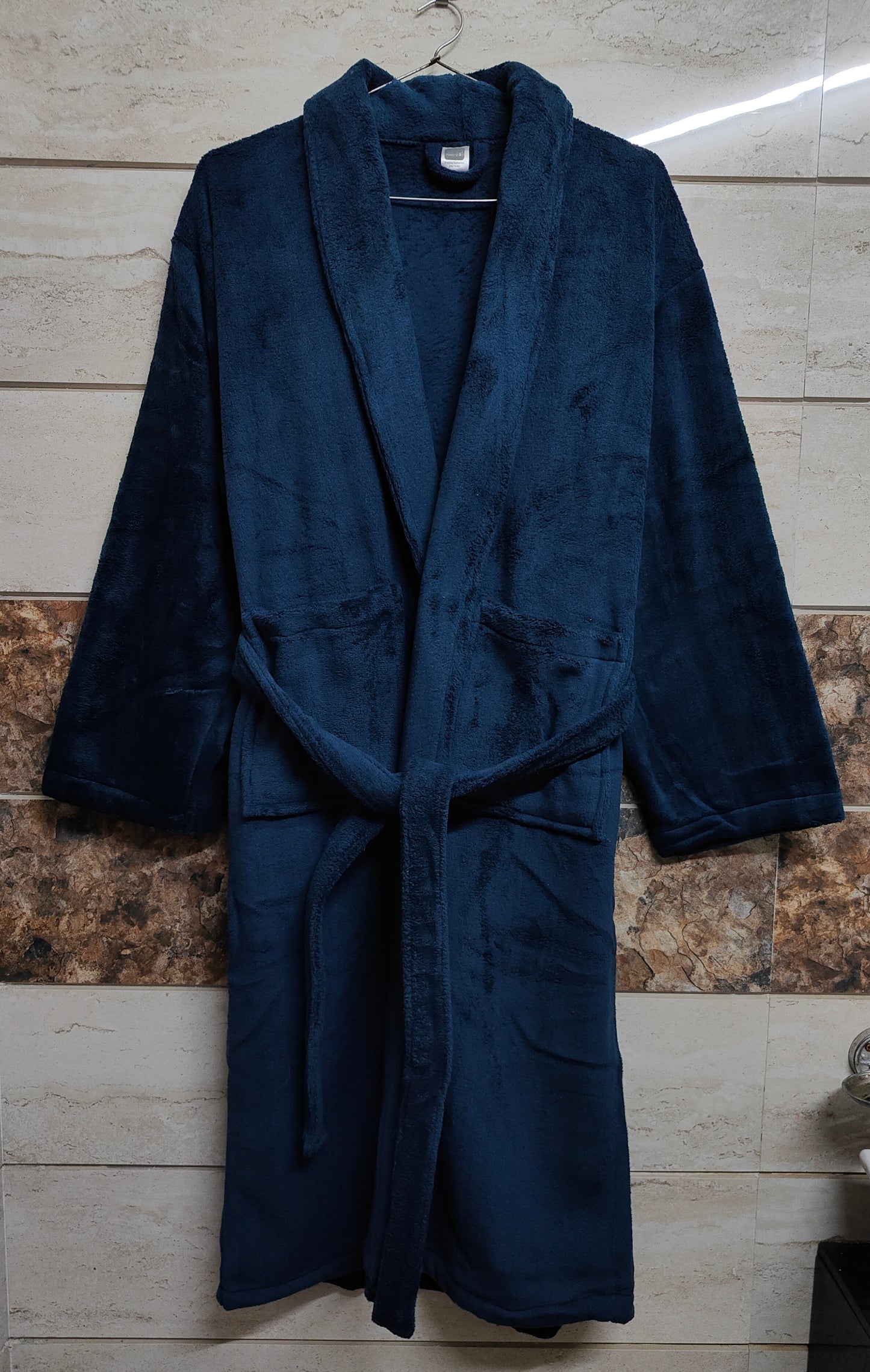 Luxury Plush Grey Unisex Bath Robe Made with Super Soft & Highly Absorbent Microfiber-NAVY