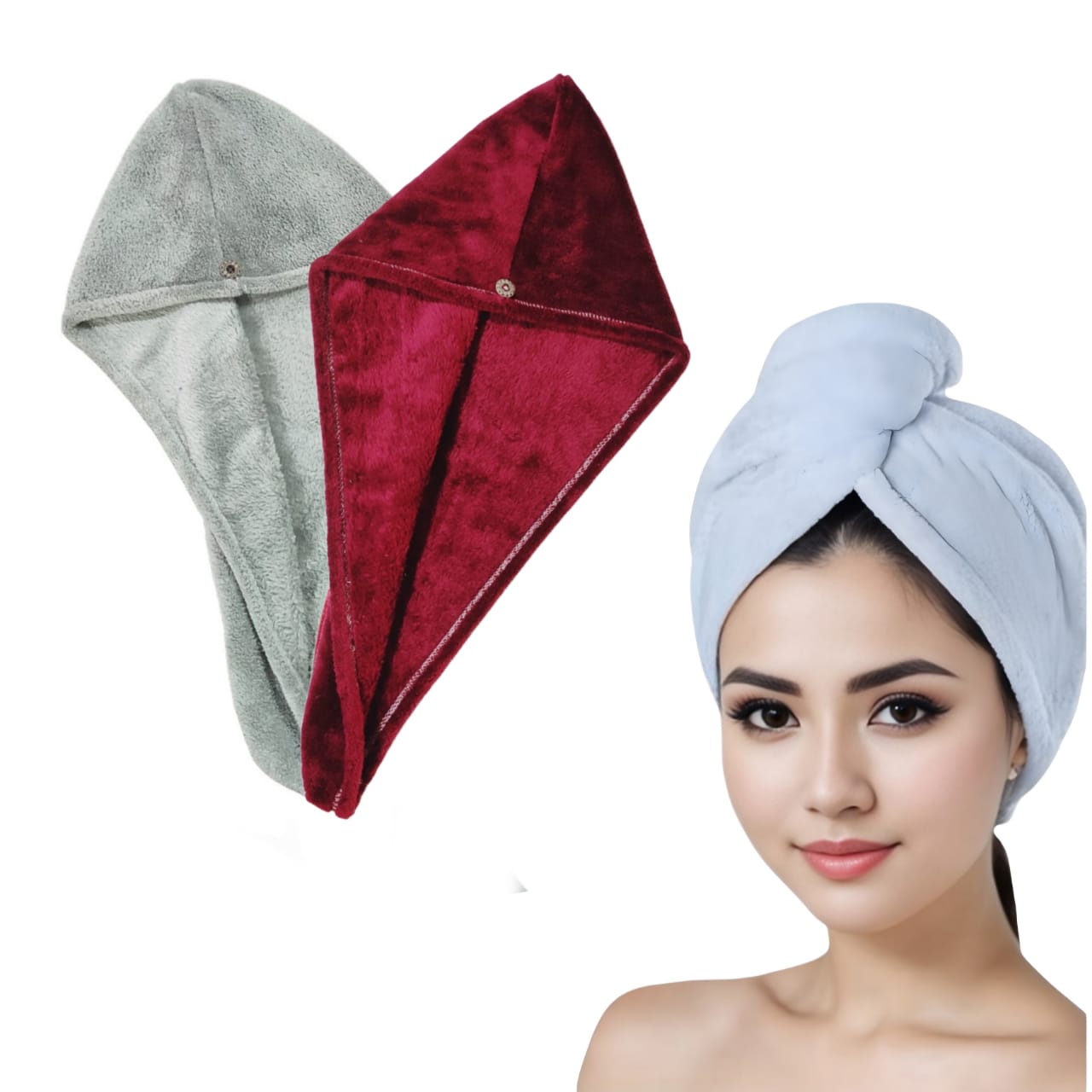 Iris Hair Drying Towels Pack of 2 Super Soft Microfiber Quick-Dry