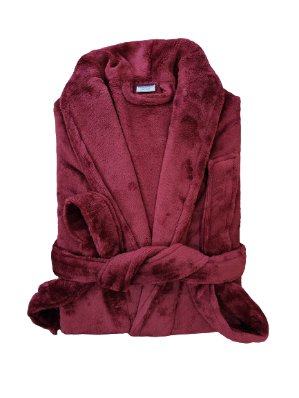 Luxury Plush Grey Unisex Bath Robe Made with Super Soft & Highly Absorbent Microfiber-MAROON