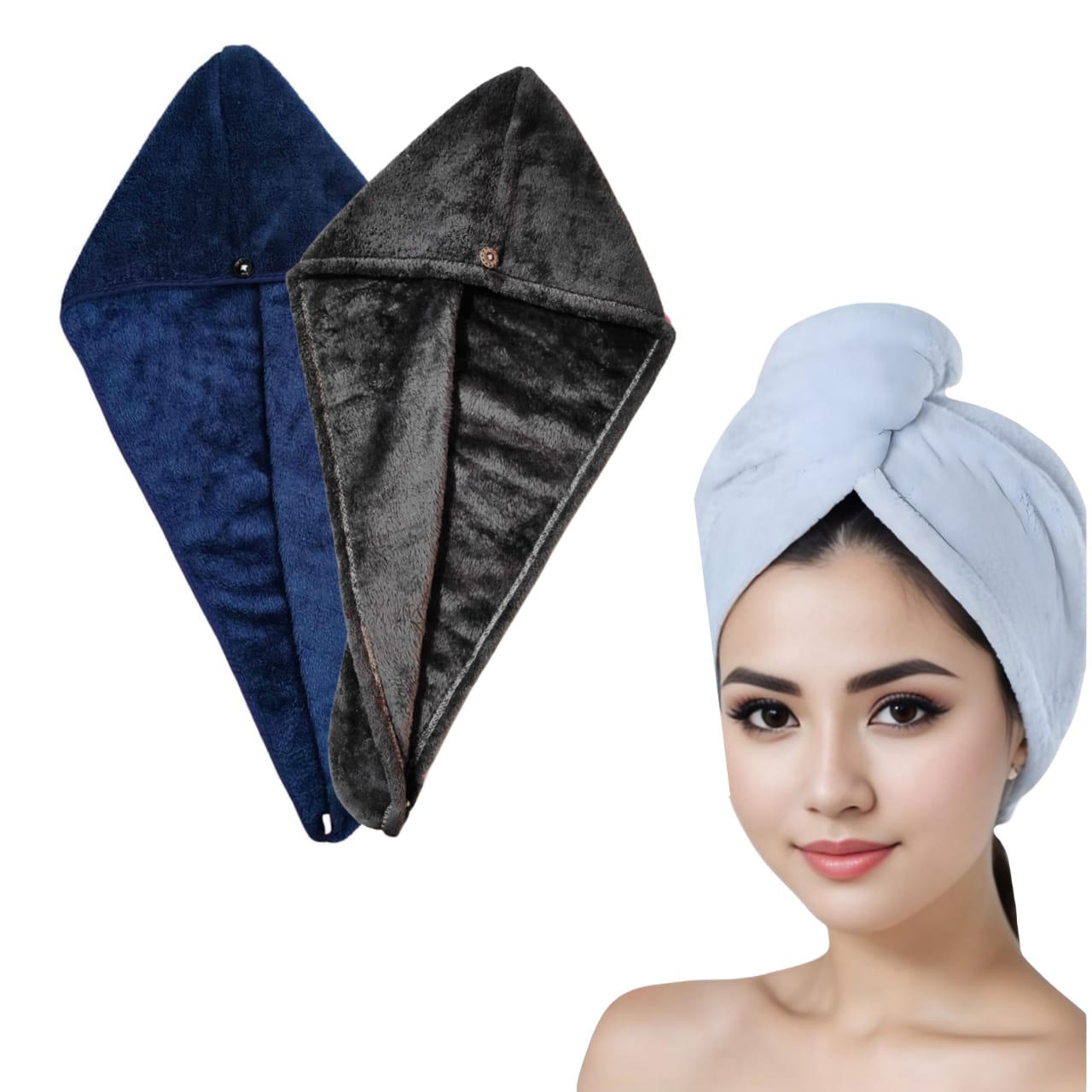 Iris Hair Drying Towels Pack of 2 Super Soft Microfiber Quick-Dry