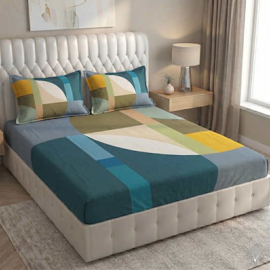 Glace Cotton Double Bedsheet with 2 Pillow Covers - Fade Resistant Soft Breathable Fabric
