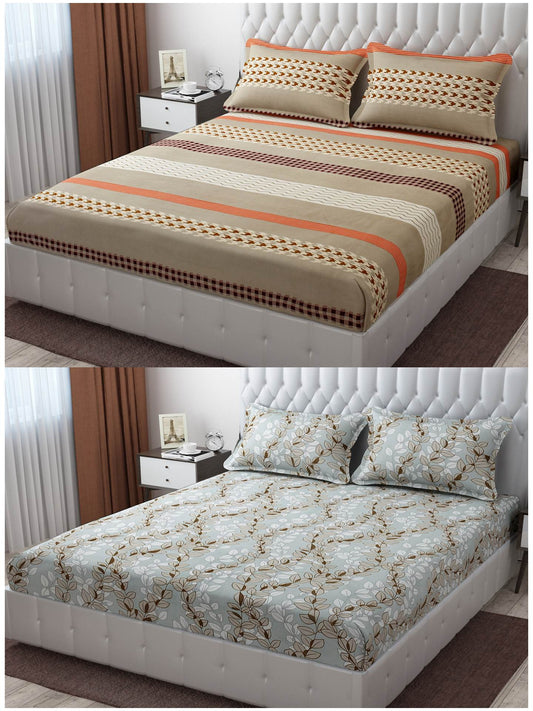 Pack of 2 Fitted King Size Bedsheet Glace Cotton with all Round Elastic 72x78x7