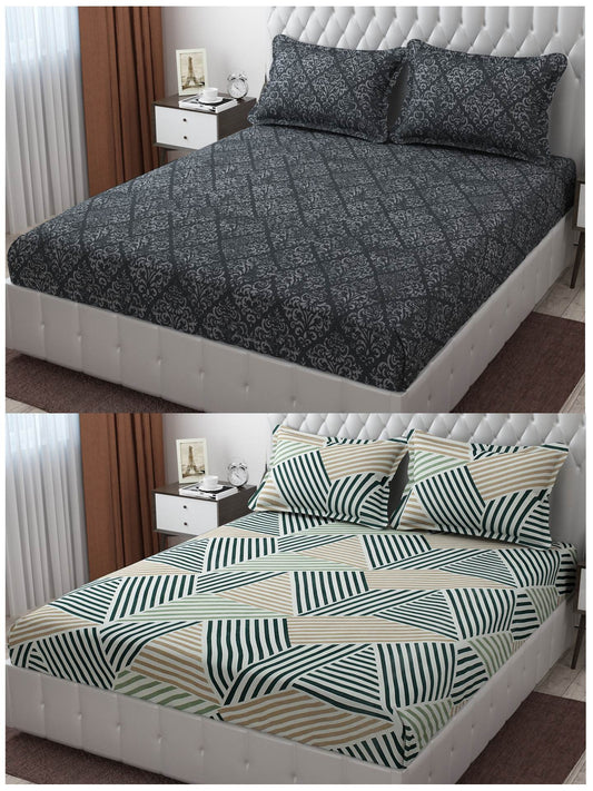 Pack of 2 Fitted King Size Bedsheet Glace Cotton with all Round Elastic 72x78x7