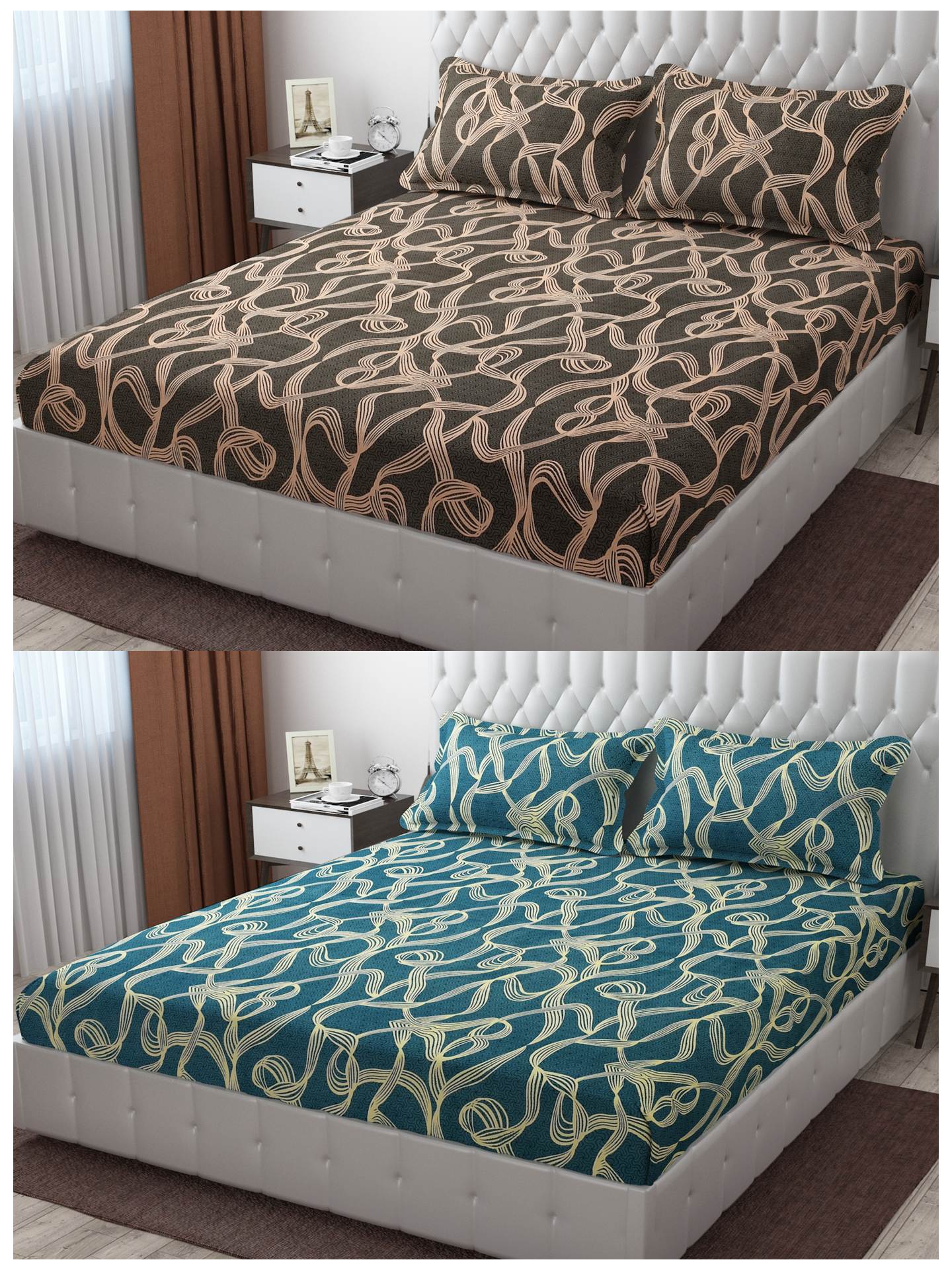 Pack of 2 Fitted King Size Bedsheet Glace Cotton with all Round Elastic 72x78x7