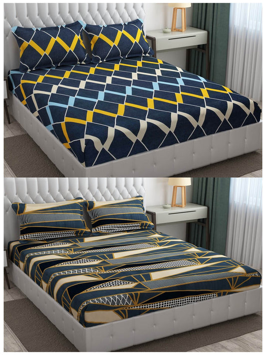 Pack of 2 Fitted King Size Bedsheet Glace Cotton with all Round Elastic 72x78x7