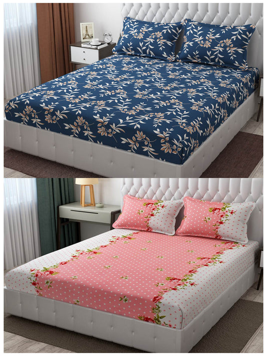 Pack of 2 Fitted King Size Bedsheet Glace Cotton with all Round Elastic 72x78x7