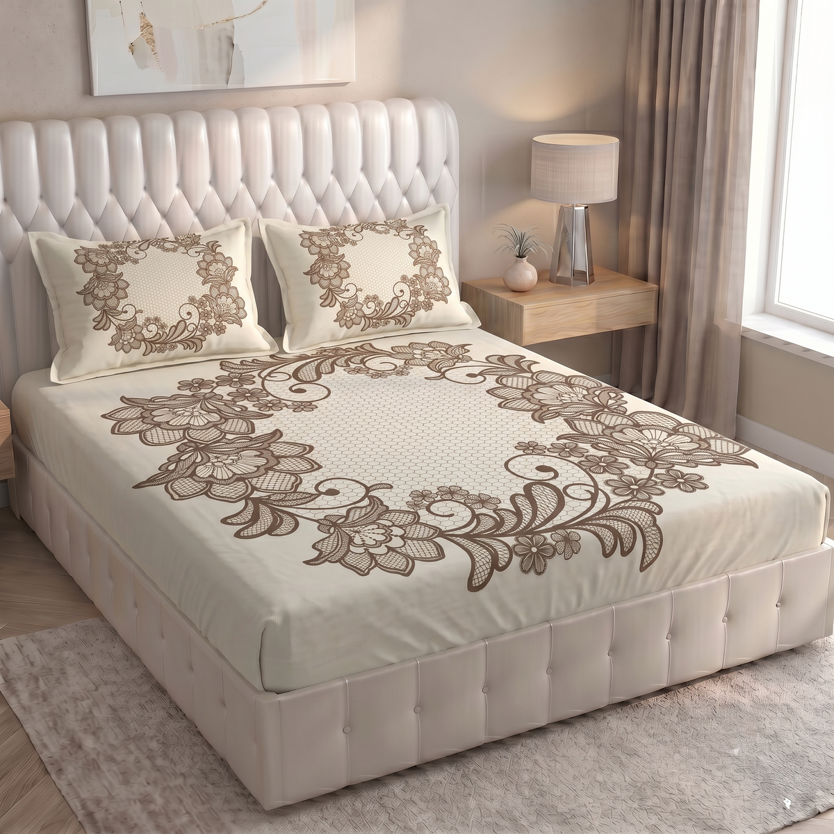 Glace Cotton Double Bedsheet with 2 Pillow Covers - Fade Resistant Soft Breathable Fabric (Copy) (Copy) (Copy)