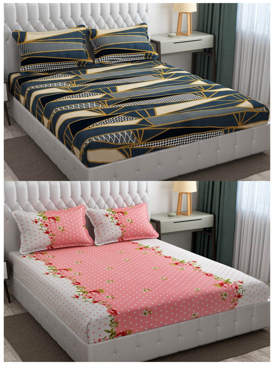 Pack of 2 Fitted King Size Bedsheet Glace Cotton with all Round Elastic 72x78x7