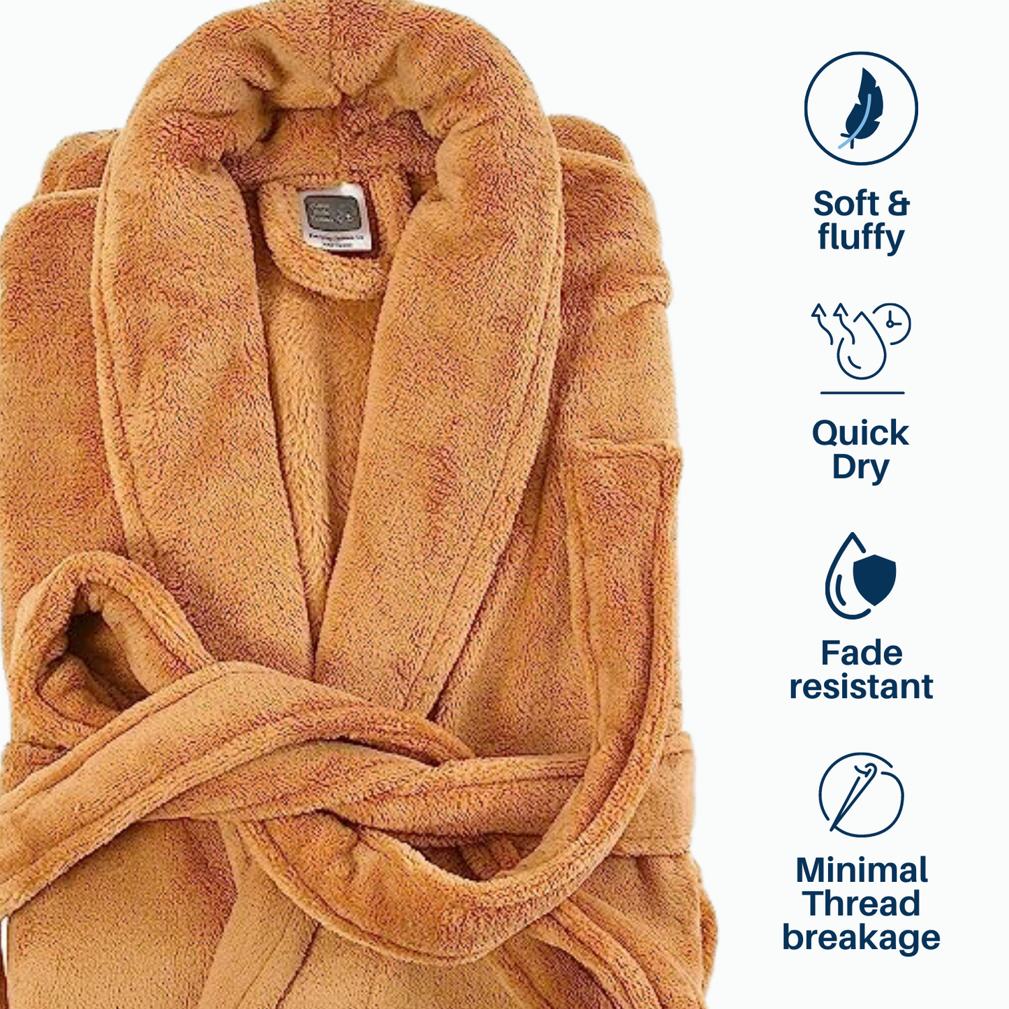 Luxury Plush Grey Unisex Bath Robe Made with Super Soft & Highly Absorbent Microfiber - Cream