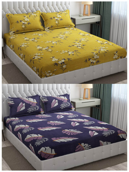 Pack of 2 Fitted King Size Bedsheet Glace Cotton with all Round Elastic 72x78x7