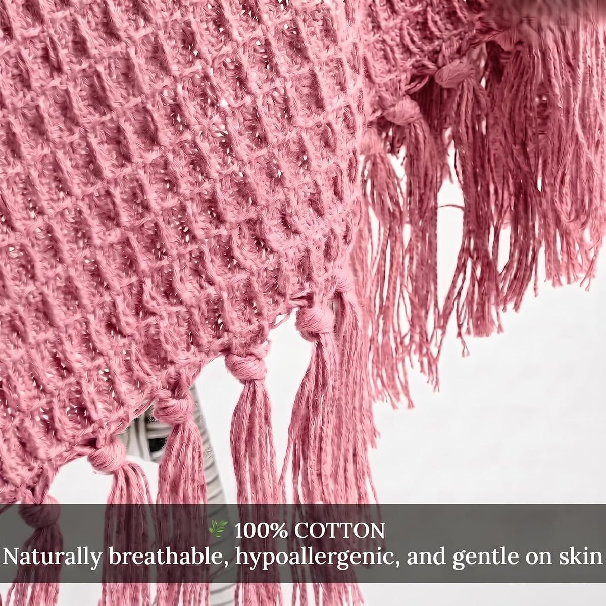Hand Woven Cotton Throw Blanket 50x60" – Soft, Breathable Pink Sofa Blanket