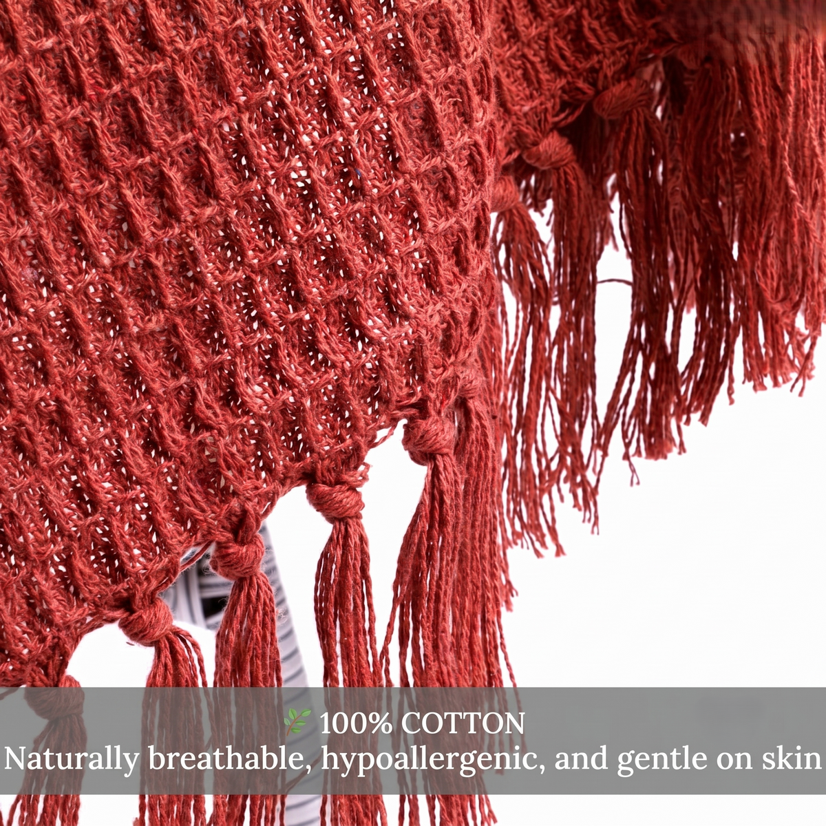 Hand Woven Cotton Throw Blanket 50x60" – Soft, Breathable Rust Sofa Blanket