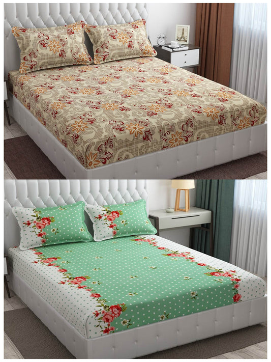 Pack of 2 Fitted King Size Bedsheet Glace Cotton with all Round Elastic 72x78x7