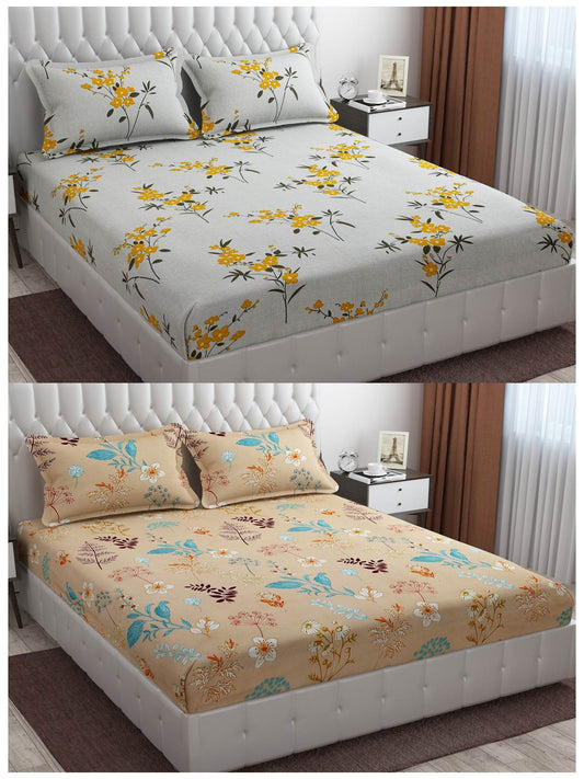 Pack of 2 Fitted King Size Bedsheet Glace Cotton with all Round Elastic 72x78x7