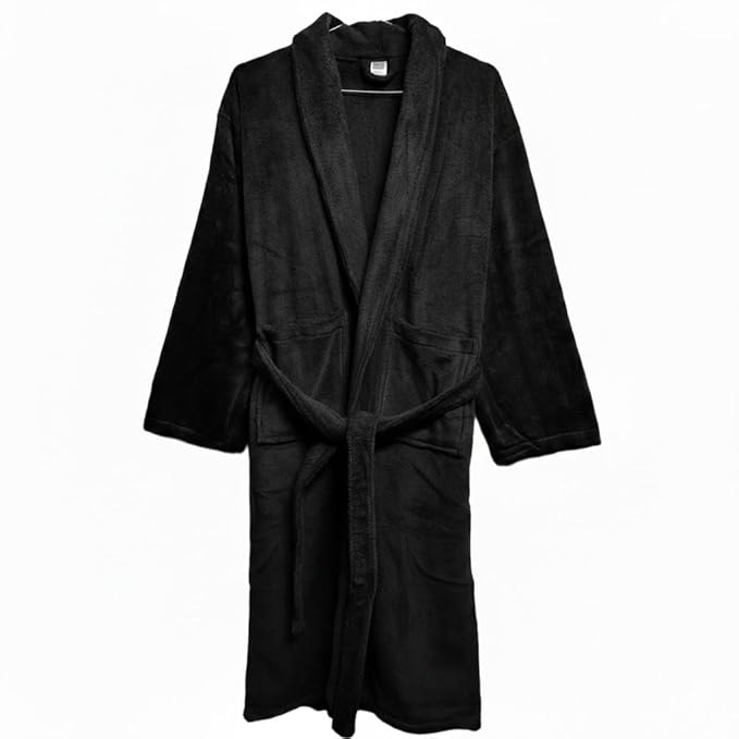 Luxury Plush Grey Unisex Bath Robe Made with Super Soft & Highly Absorbent Microfiber - Black