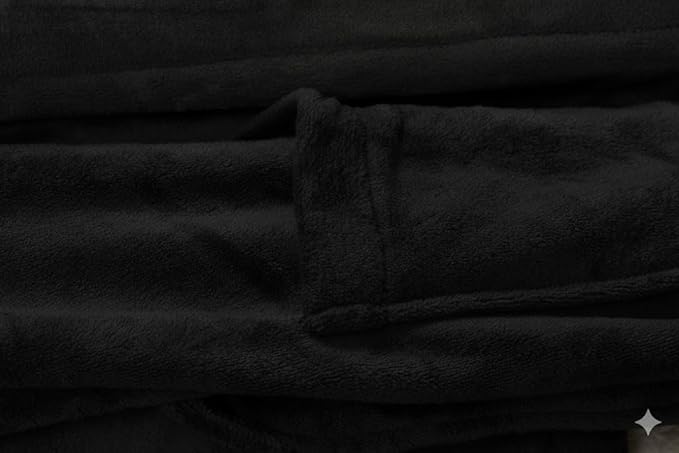 Luxury Plush Grey Unisex Bath Robe Made with Super Soft & Highly Absorbent Microfiber - Black