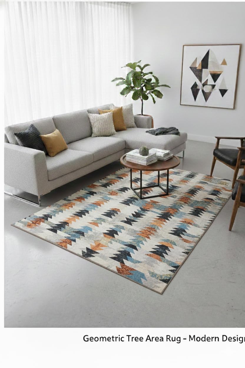 Printed Flat Room Carpet, Plain Rug for Living Room – 5x7 Feet (Multicolor)