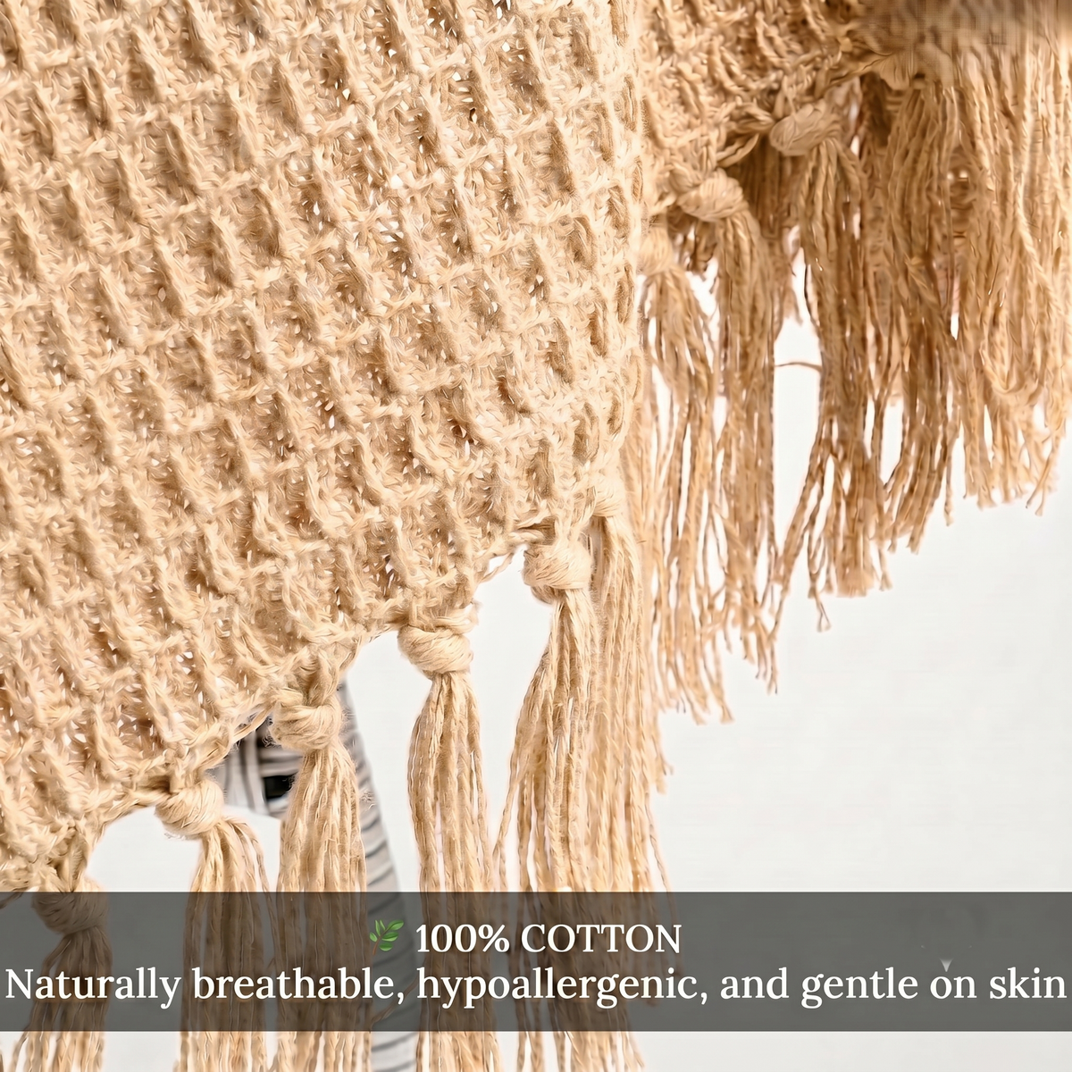 Hand Woven Cotton Throw Blanket 50x60" – Soft, Breathable Beige Sofa Blanket