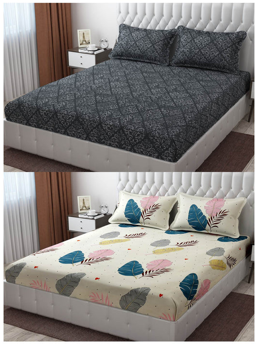 Pack of 2 Fitted King Size Bedsheet Glace Cotton with all Round Elastic 72x78x7