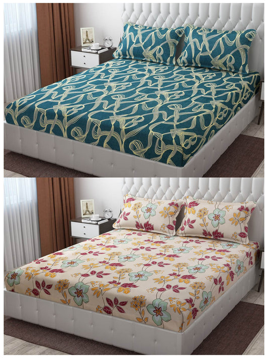 Pack of 2 Fitted King Size Bedsheet Glace Cotton with all Round Elastic 72x78x7