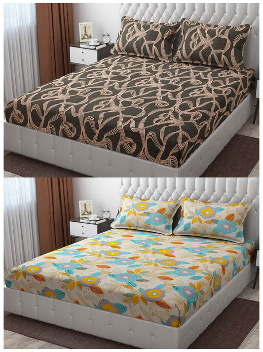 Pack of 2 Fitted King Size Bedsheet Glace Cotton with all Round Elastic 72x78x7