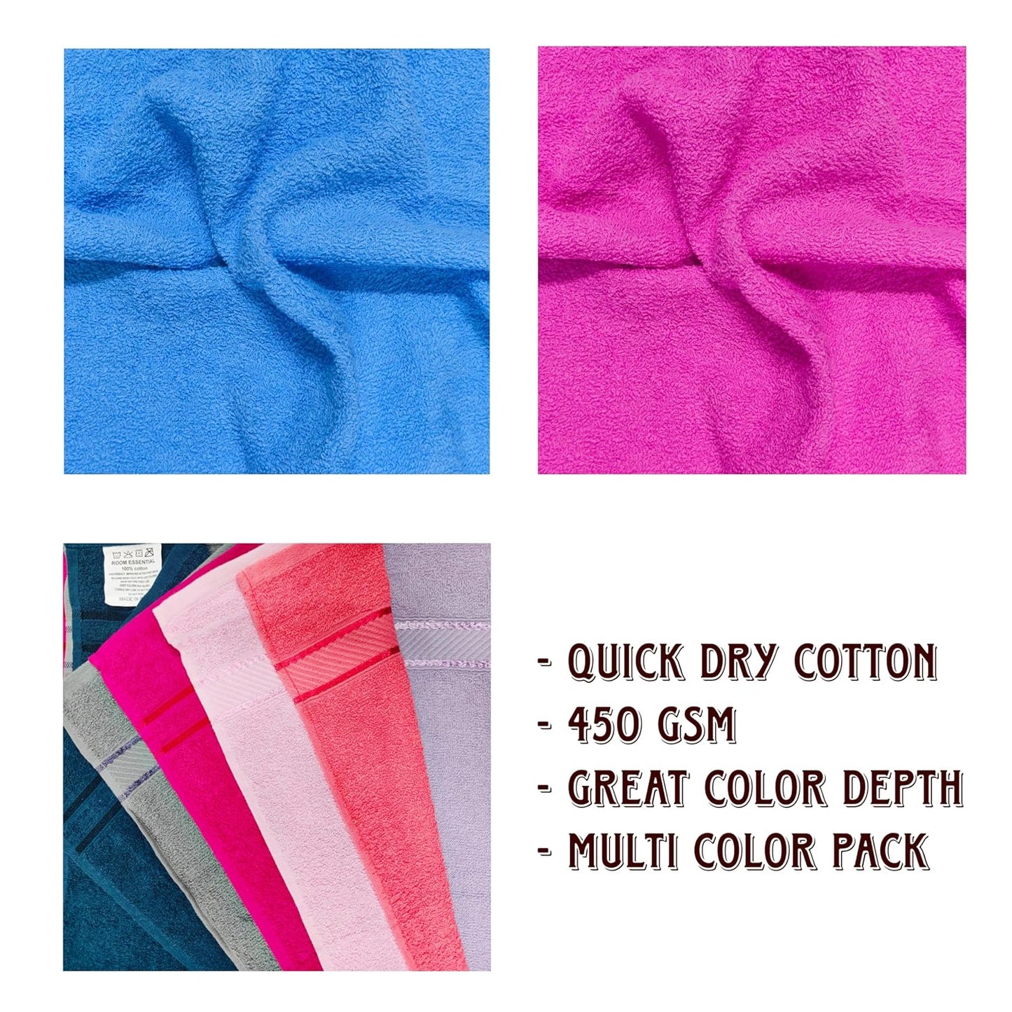 Cotton Hand Towel 6 Pcs 450 GSM (40x60 cms) Multicolor