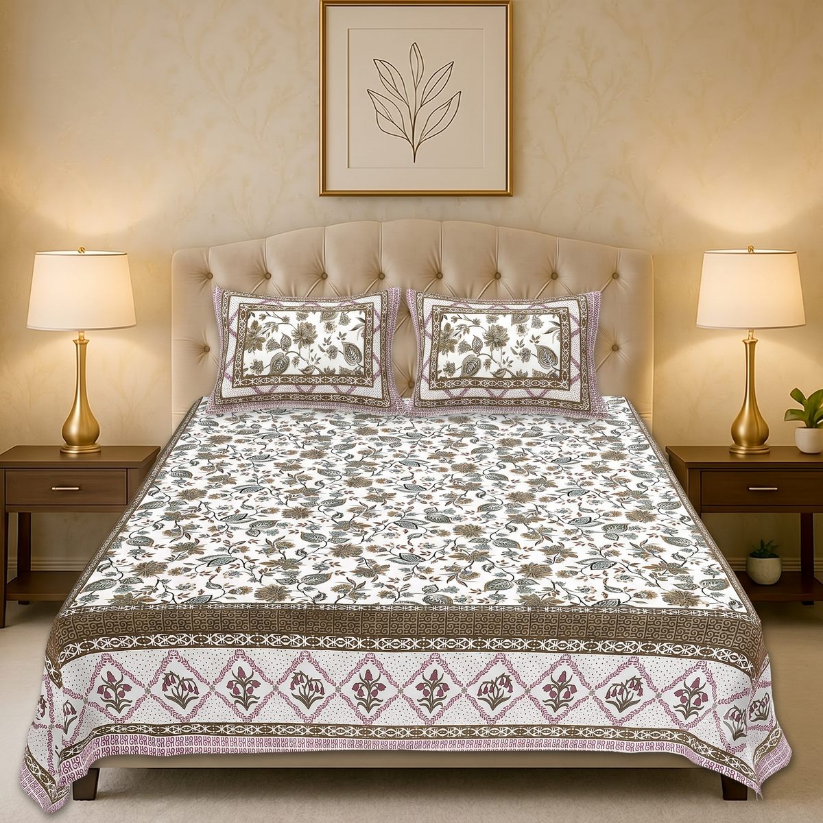 Jaipuri Printed Cotton Bedsheet – King Size | Soft & Comfortable with 2 Pillow Covers
