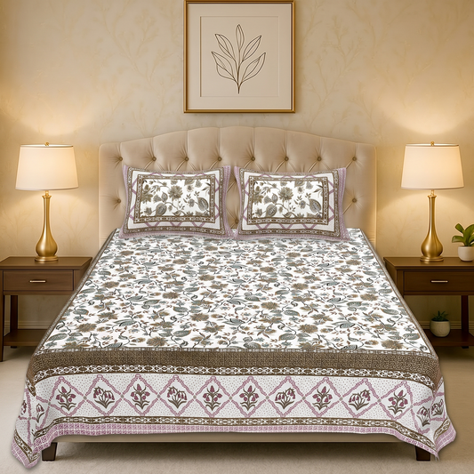 Jaipuri Printed Cotton Bedsheet – King Size | Soft & Comfortable with 2 Pillow Covers