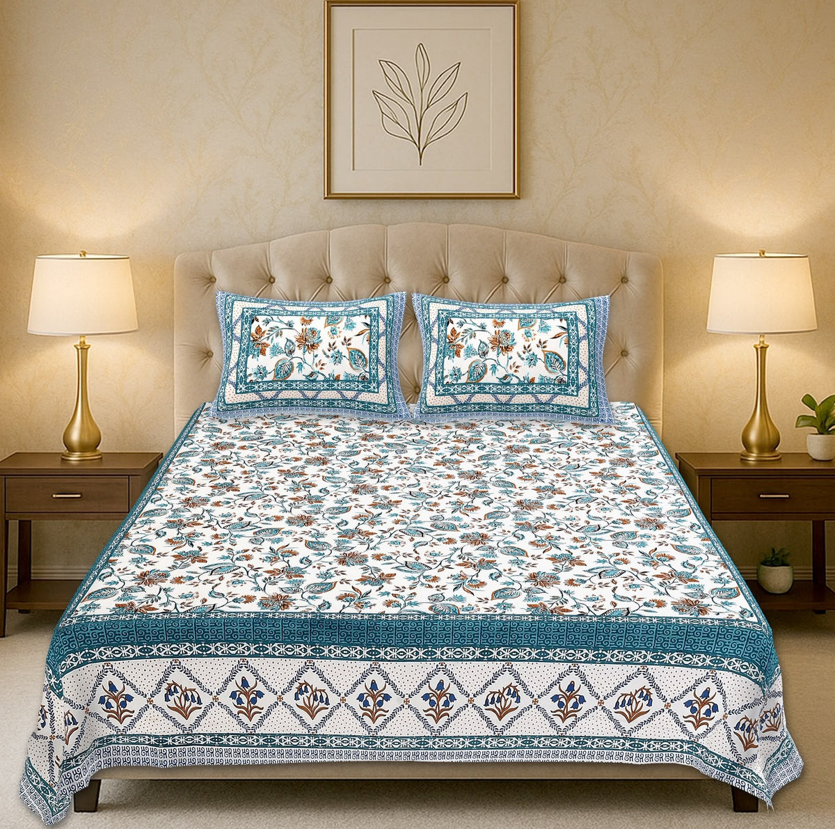 Jaipuri Printed Cotton Bedsheet – King Size | Soft & Comfortable with 2 Pillow Covers