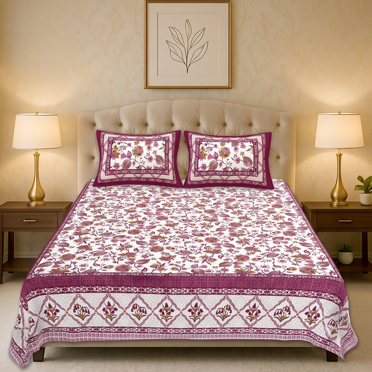Jaipuri Printed Cotton Bedsheet – King Size | Soft & Comfortable with 2 Pillow Covers