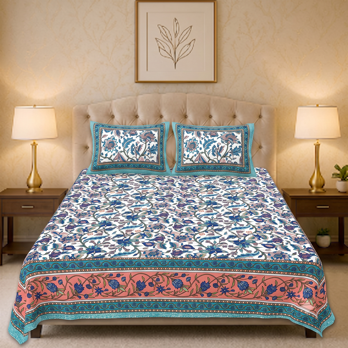 Jaipuri Printed Cotton Bedsheet – King Size | Soft & Comfortable with 2 Pillow Covers