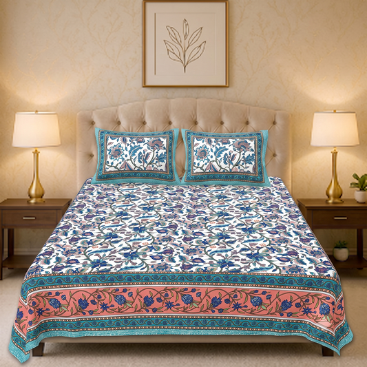 Jaipuri Printed Cotton Bedsheet – King Size | Soft & Comfortable with 2 Pillow Covers