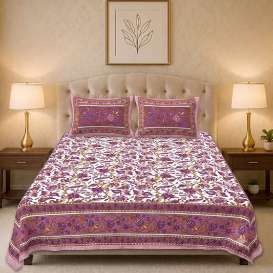 Jaipuri Printed Cotton Bedsheet – King Size | Soft & Comfortable with 2 Pillow Covers